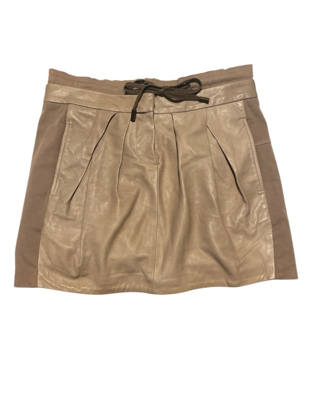 Brunello Cucinelli Taupe Leather-Panel Mini Skirt